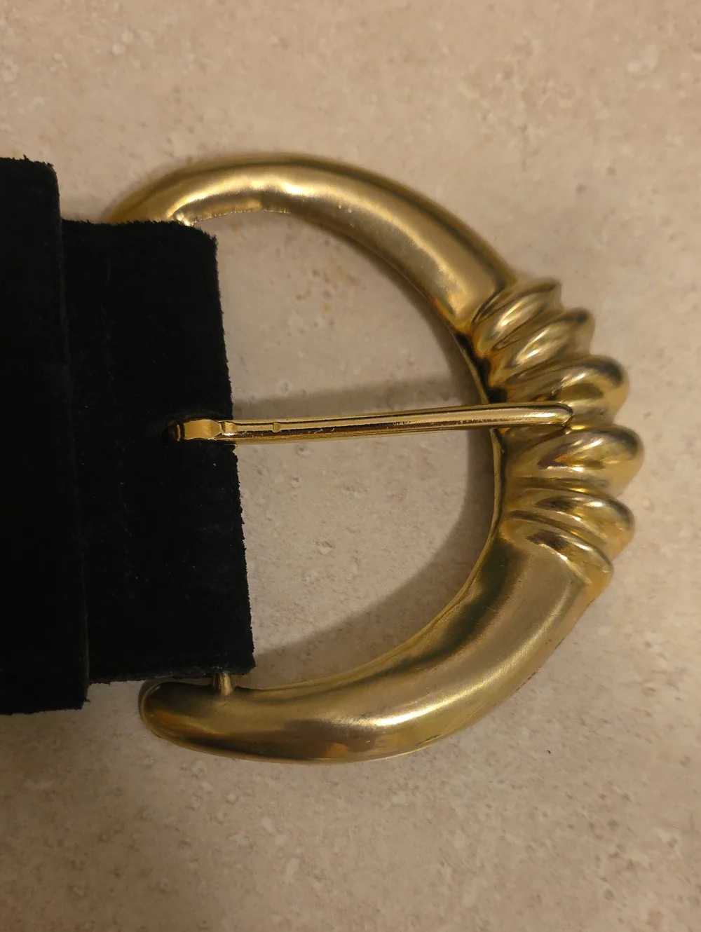 Vtg Kandell Marcus Black Suede Wide Waist Belt Gold Crescent Buckle 1980s USA